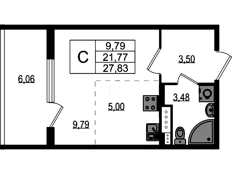 Квартира студия 21.77 м², 3/4 эт., ЖК «Любоград в Стрельне»